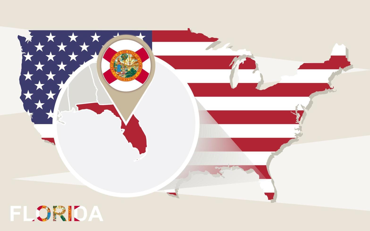 usa kaart met vergrote staat van florida. florida vlag en kaart. vector