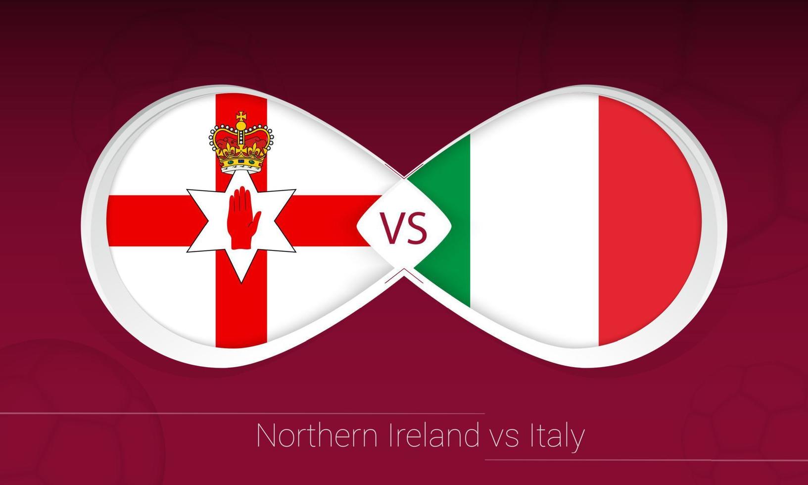 Noord-Ierland vs Italië in voetbalcompetitie, groep c. versus pictogram op voetbal achtergrond. vector