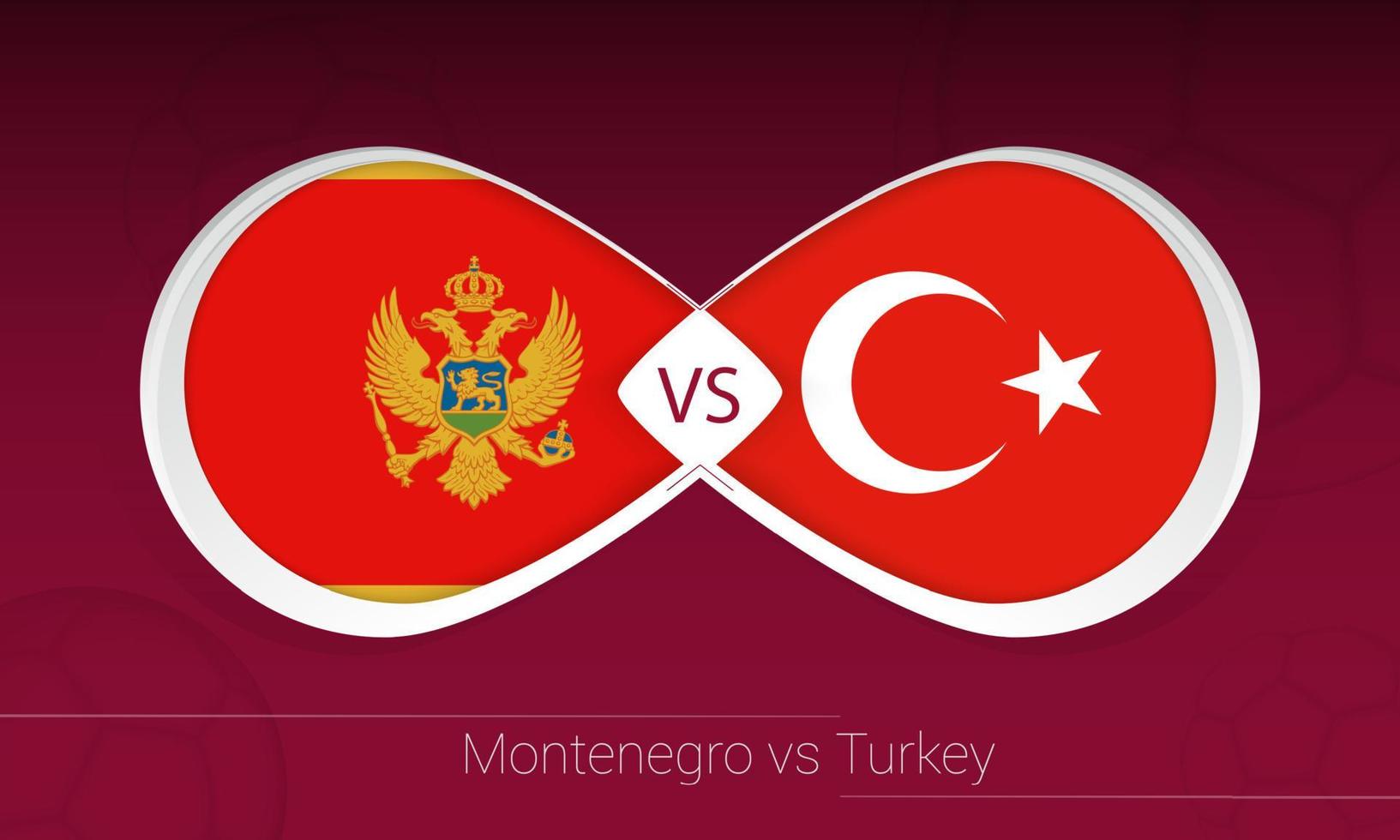 montenegro vs turkije in voetbalcompetitie, groep g. versus pictogram op voetbal achtergrond. vector