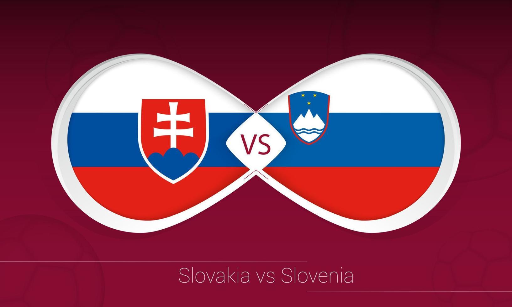 slowakije vs slovenië in voetbalcompetitie, groep h. versus pictogram op voetbal achtergrond. vector