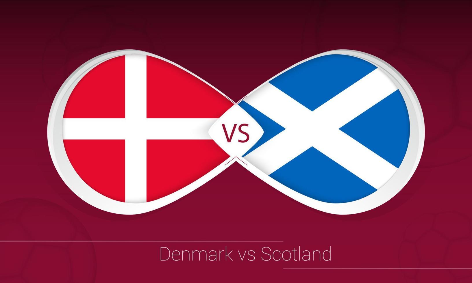 Denemarken vs Schotland in voetbalcompetitie, groep f. versus pictogram op voetbal achtergrond. vector