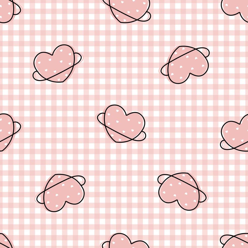 naadloze valentijn patroon liefde dag achtergrond roze harten op tartan achtergrond gebruik voor print, behang, decoratie vectorillustratie vector