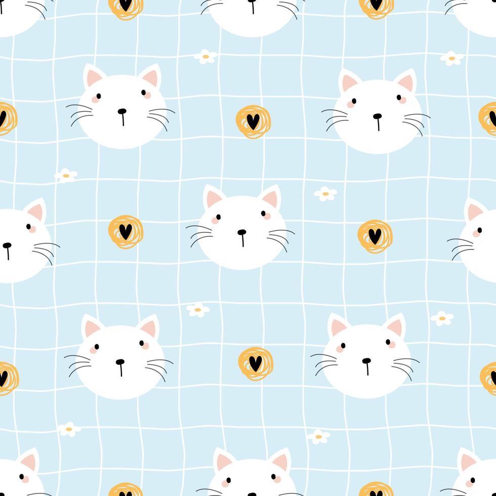 kwekerij naadloze patroon kat gezicht op mesh achtergrond gebruik voor prints, wallpapers, textiel, vectorillustratie vector