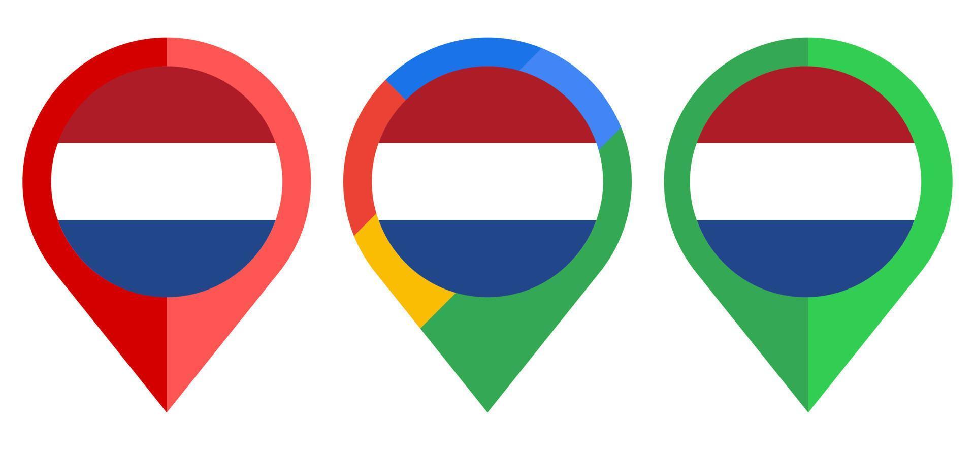 platte kaartmarkeringspictogram met nederlandse vlag geïsoleerd op een witte achtergrond vector