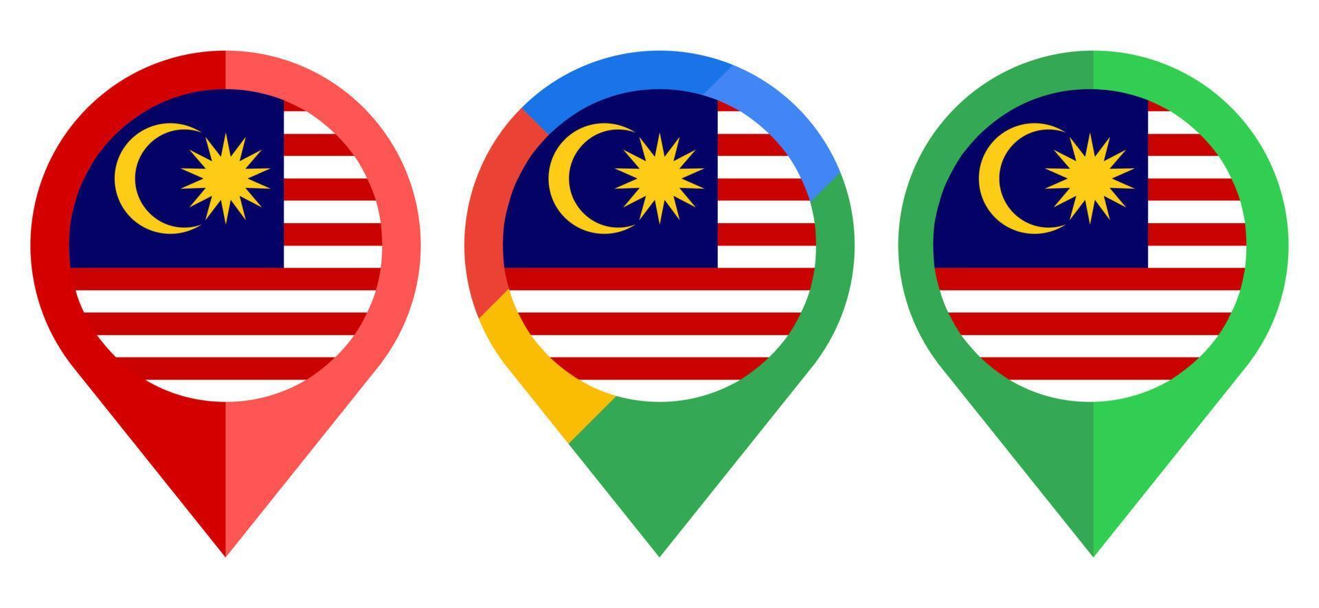 platte kaartmarkeringspictogram met de vlag van Maleisië op een witte achtergrond vector
