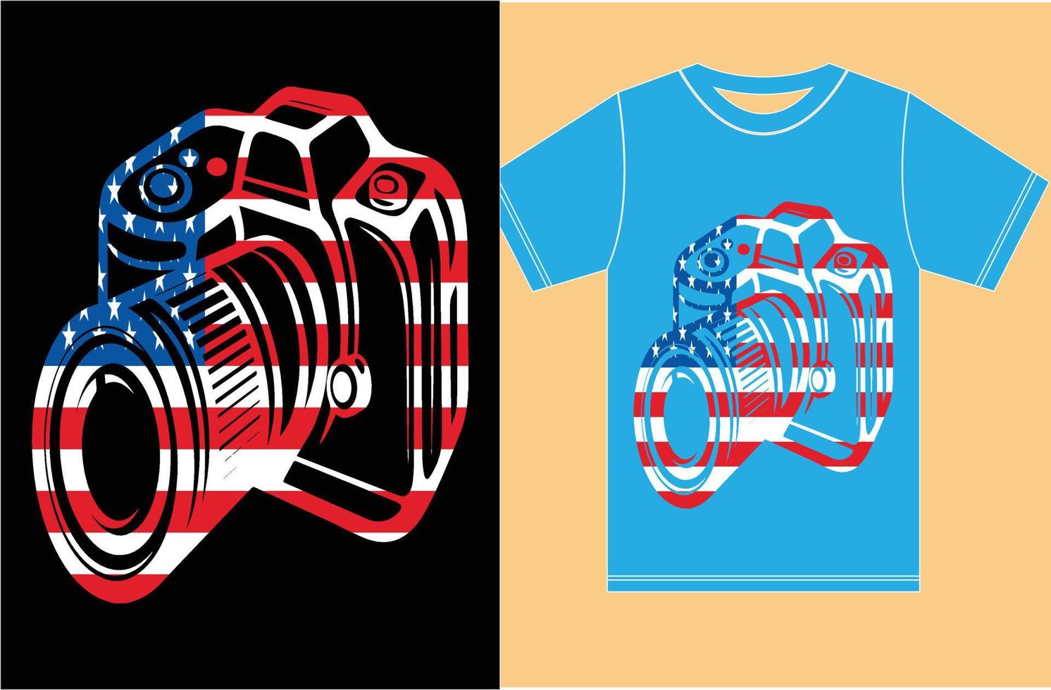 Amerikaanse vlag met camera t-shirtontwerp. vector