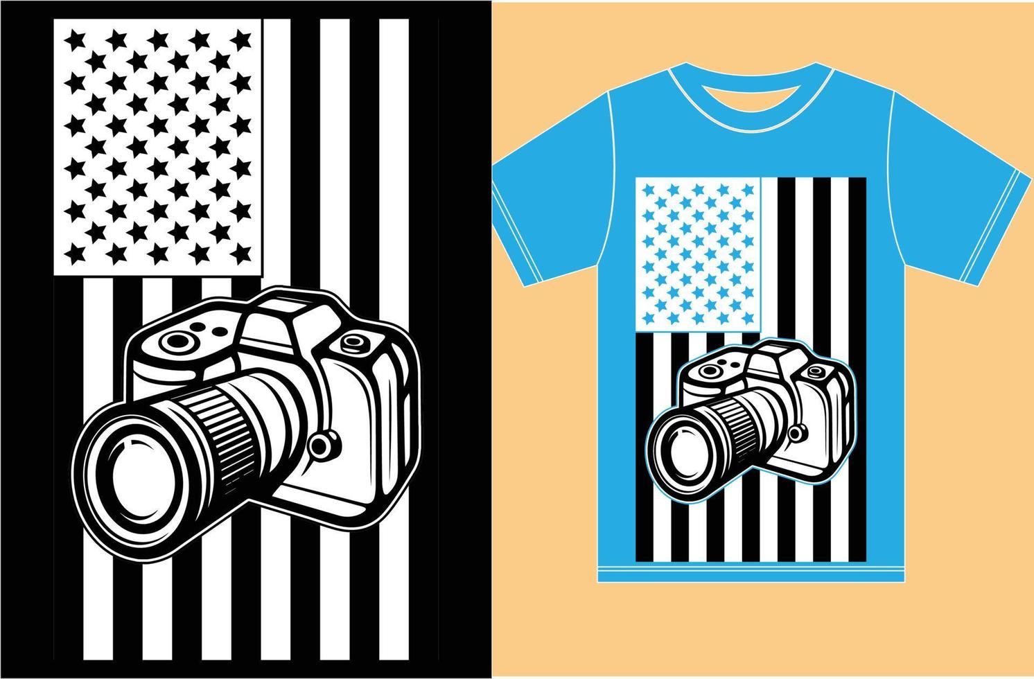 Amerikaanse vlag met camera t-shirtontwerp. vector