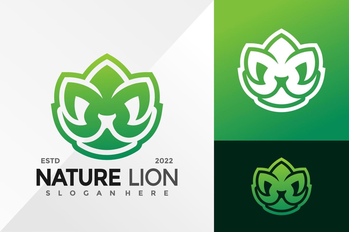 natuur leeuw lotusbloem logo ontwerp vector illustratie sjabloon