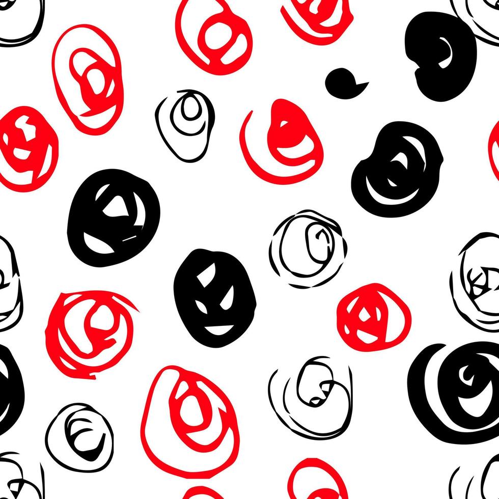 vector naadloos patroon met rode en zwarte handgetekende spiralen. handgetekende ornament voor inpakpapier. grunge-illustratie. geïsoleerd op witte achtergrond
