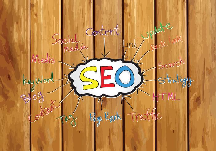 Seo Idea SEO Search Engine Optimization op de houten illustratie van de achtergrondplankentextuur vector