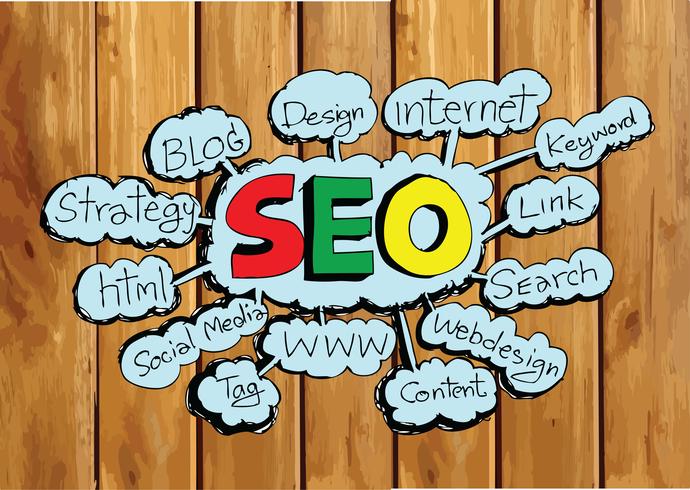 Seo Idea SEO Search Engine Optimization op de houten illustratie van de achtergrondplankentextuur vector