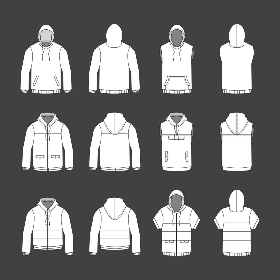 mockup pack met platte omtrek hoodie vector