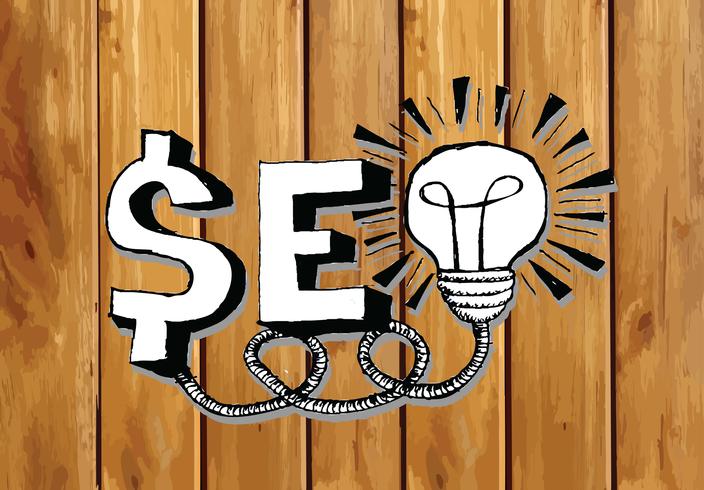 Seo Idea SEO Search Engine Optimization op de houten illustratie van de achtergrondplankentextuur vector