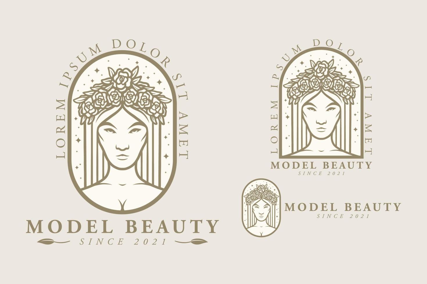 meisje gezicht model schoonheid met bloem op haar hoofd logo afbeelding ontwerp vector