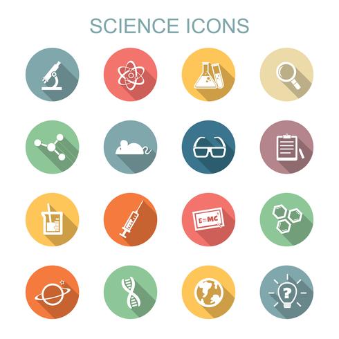 wetenschap lange schaduw pictogrammen vector