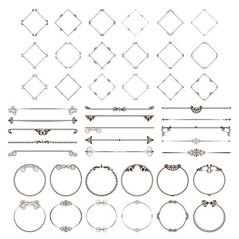 Een set decoratieve scheidingslijnen en frames van verschillende vormen voor het decoreren van uw ideeën. vector