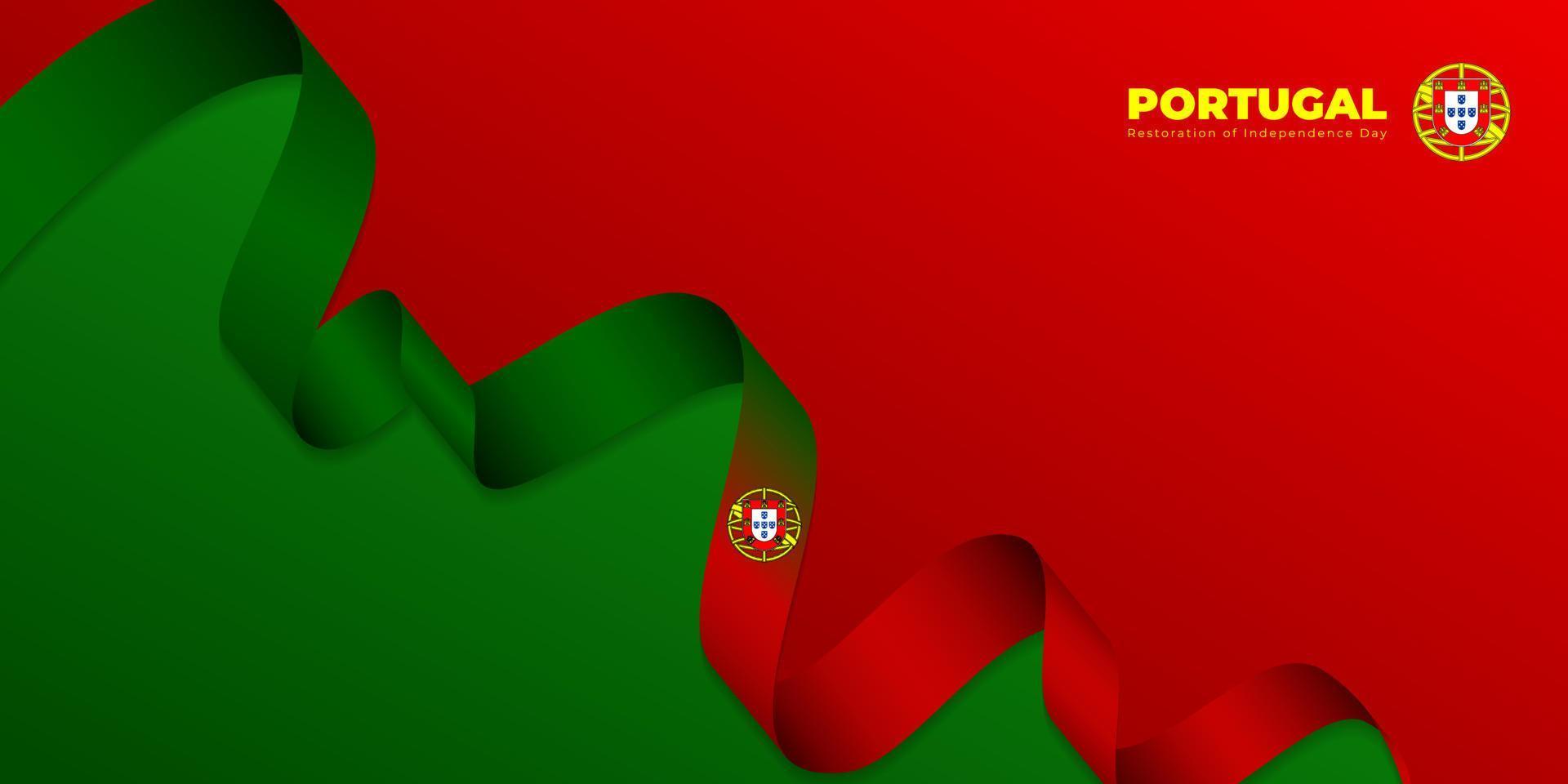 wapperende vlag van portugal met rode en groene achtergrond. Portugal restauratie onafhankelijkheidsdag sjabloonontwerp. vector