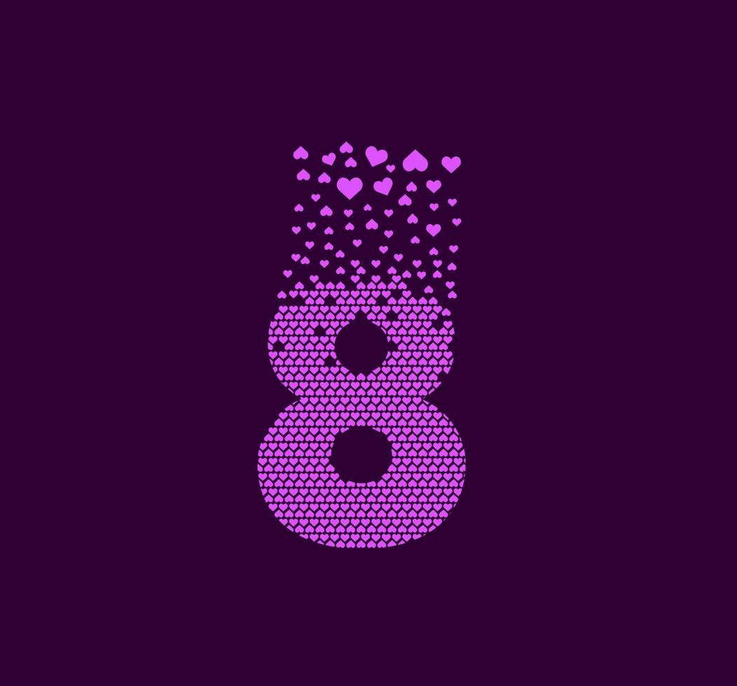 hart nummer 8 geanimeerd pixel dot-logo. grote 8 markeringspixels omhoog. vector