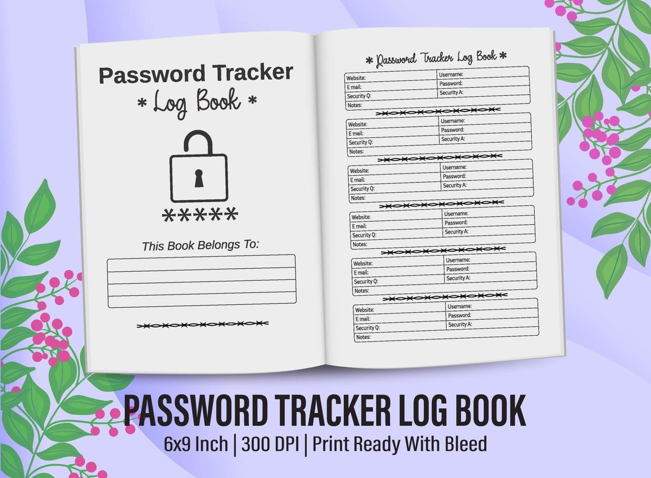 wachtwoord tracker logboek voor kdp interieur. wachtwoord tracker logboek sjabloonontwerp voor kdp interieur. vector