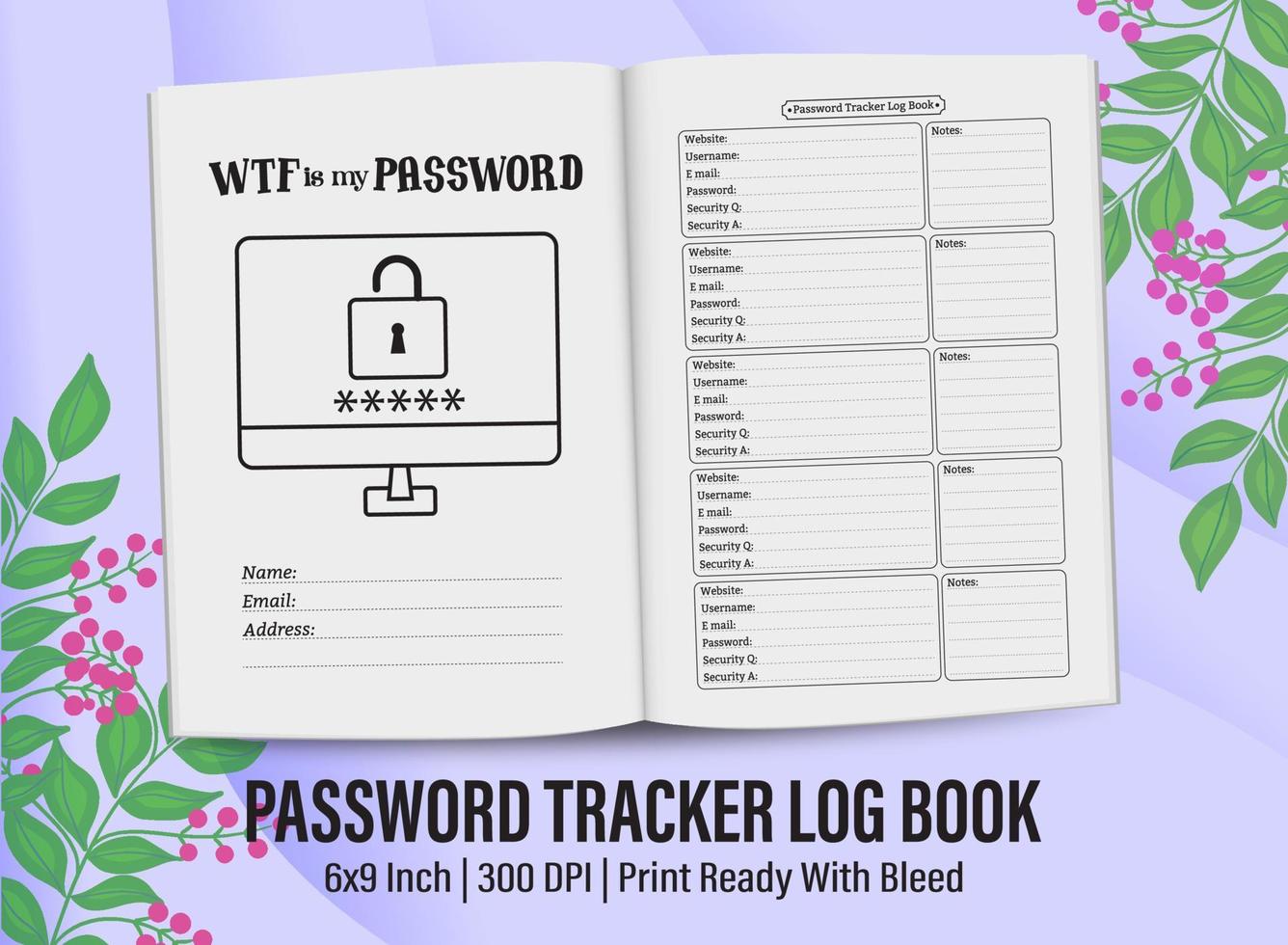 wachtwoord tracker logboek voor kdp interieur. wachtwoord tracker logboek sjabloonontwerp voor kdp interieur. vector