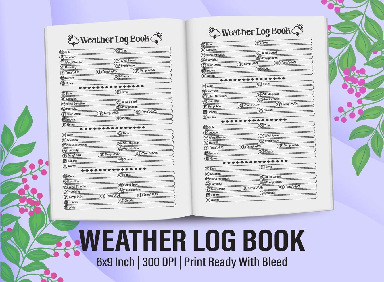 weerlogboek voor kdp interieur. weerlogboek planner sjabloonontwerp voor kdp interieur. vector