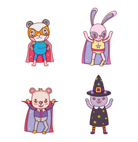 Set van dieren halloween kostuum vector