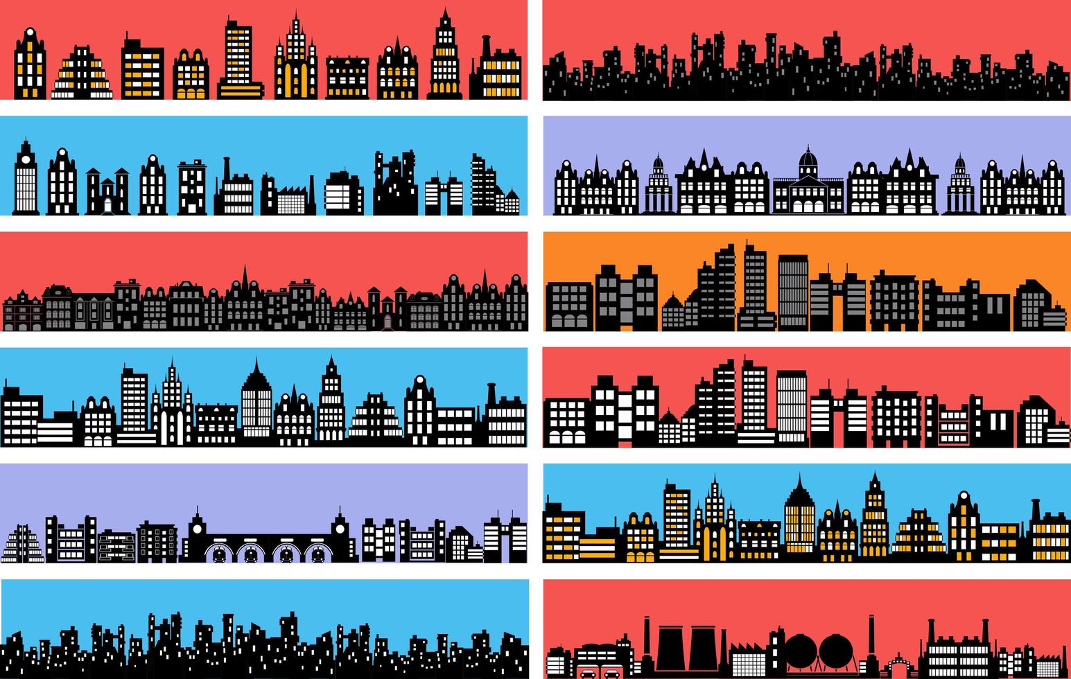 set stadslandschap silhouetten vector