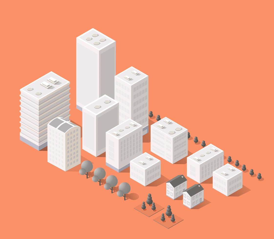 stadsgezicht ontwerpelementen met isometrische plattegrond van de stad voor het maken vector