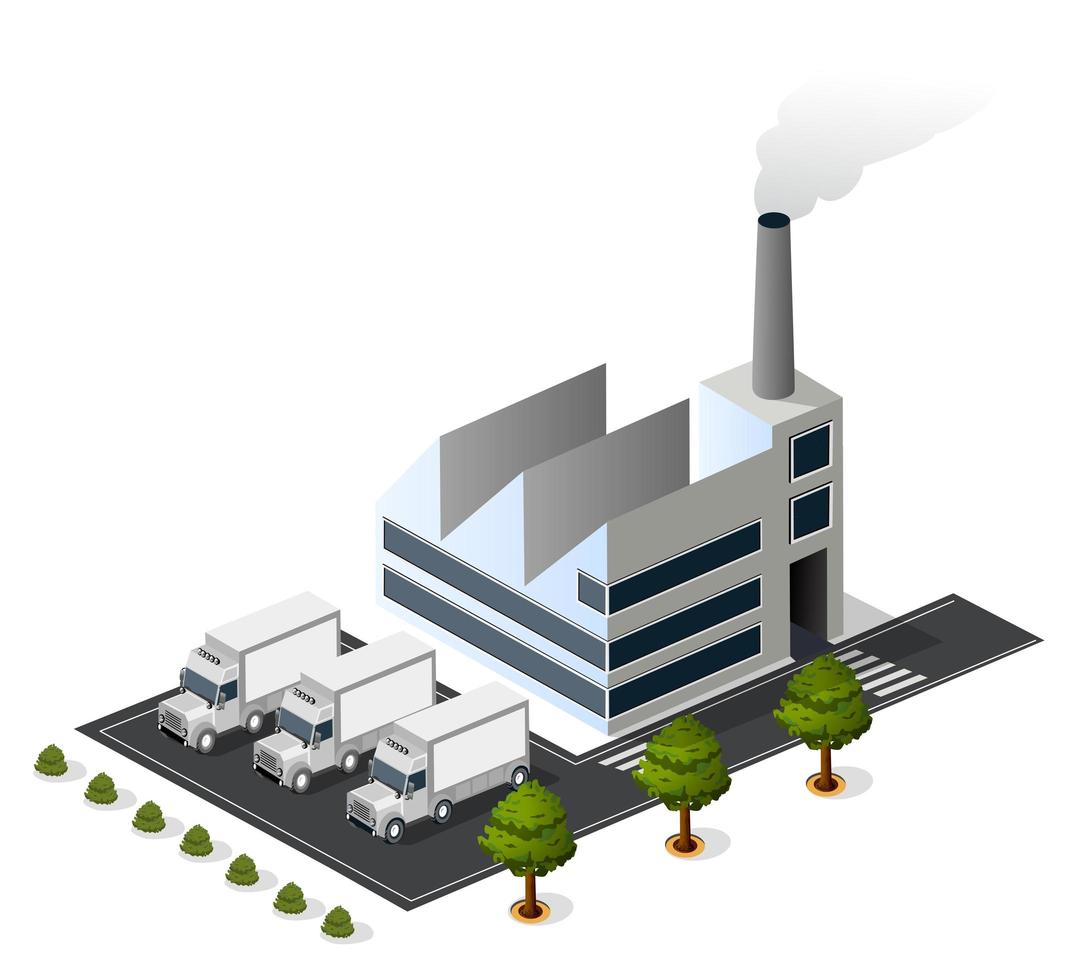 isometrische 3d stad stedelijke fabriekspictogram gebouw, elektriciteitscentrale, vector