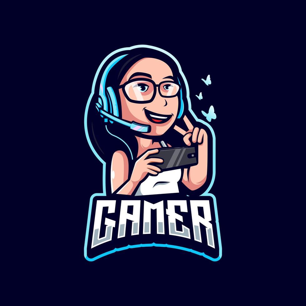 gamer meisje cartoon esport mascotte logo ontwerp illustratie vector