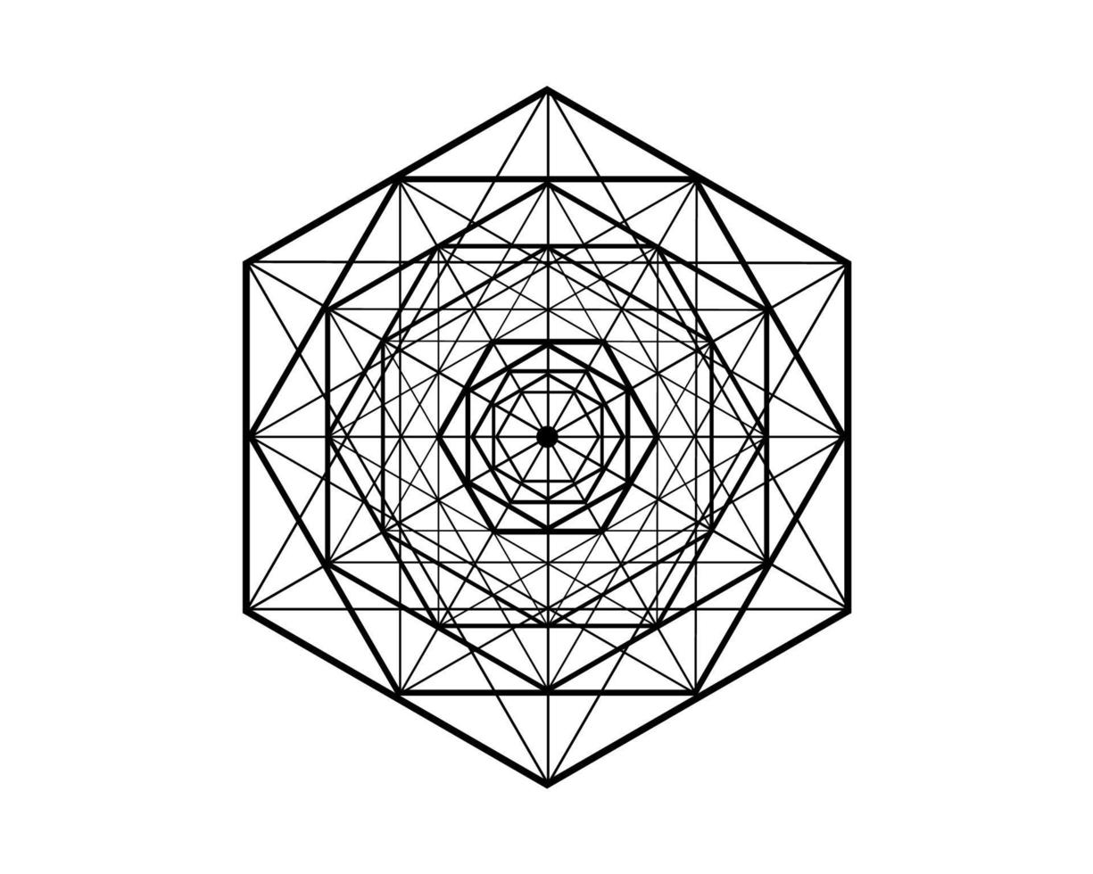 zeshoekige mandala, heilige geometrie, magisch hexagram. abstract geometrisch patroonelement, lijnontwerp. mysticus pictogram platonische solide vector geïsoleerd op een witte achtergrond