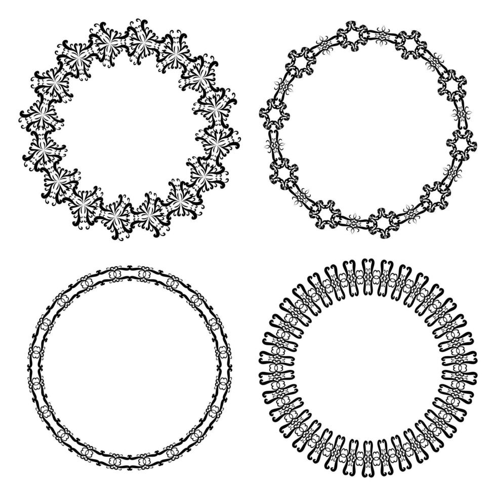 set van ronde vector patroon randen. vintage decoratieve lijsten. circulaire sieraad met plaats voor tekst. kaders, randen. sjabloon voor uitnodigingen, menu's, labels of fotolijsten.