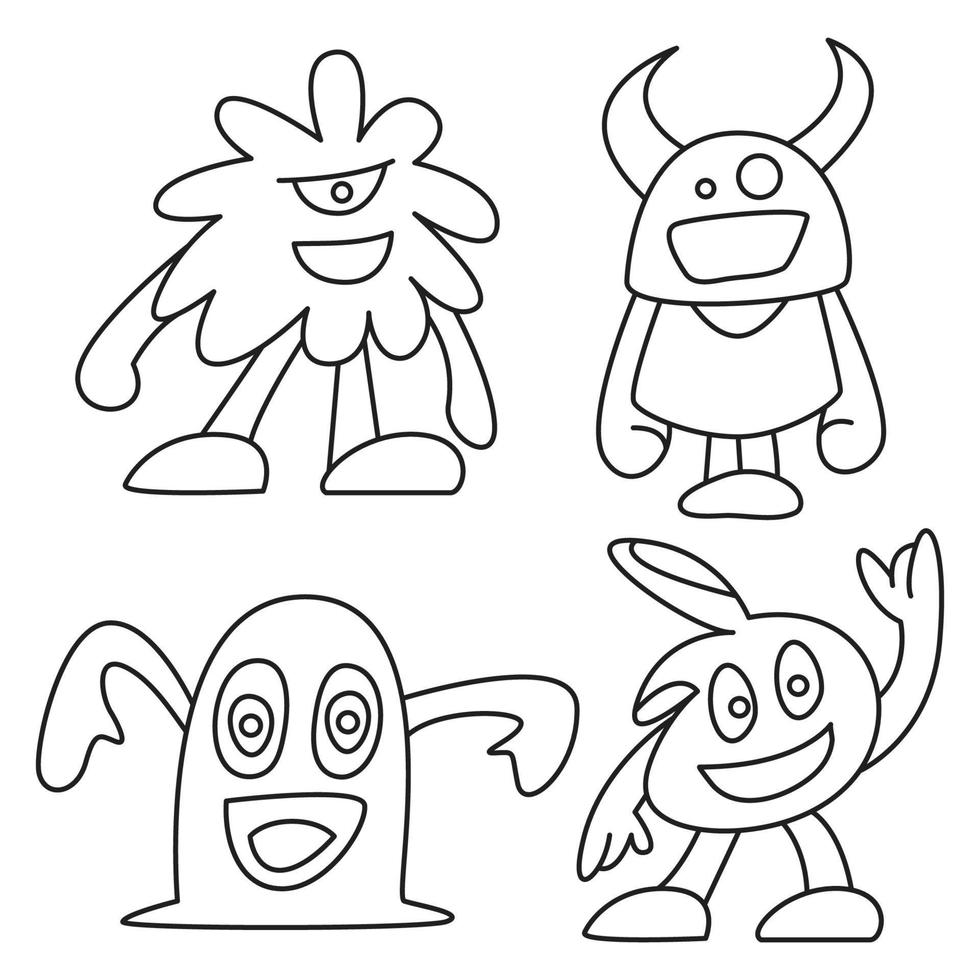 cartoon monster tekens lijntekeningen vector