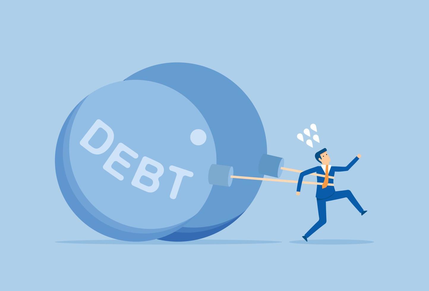 een grote hoeveelheid schulden beïnvloedt de voortgang van de zakenman vector