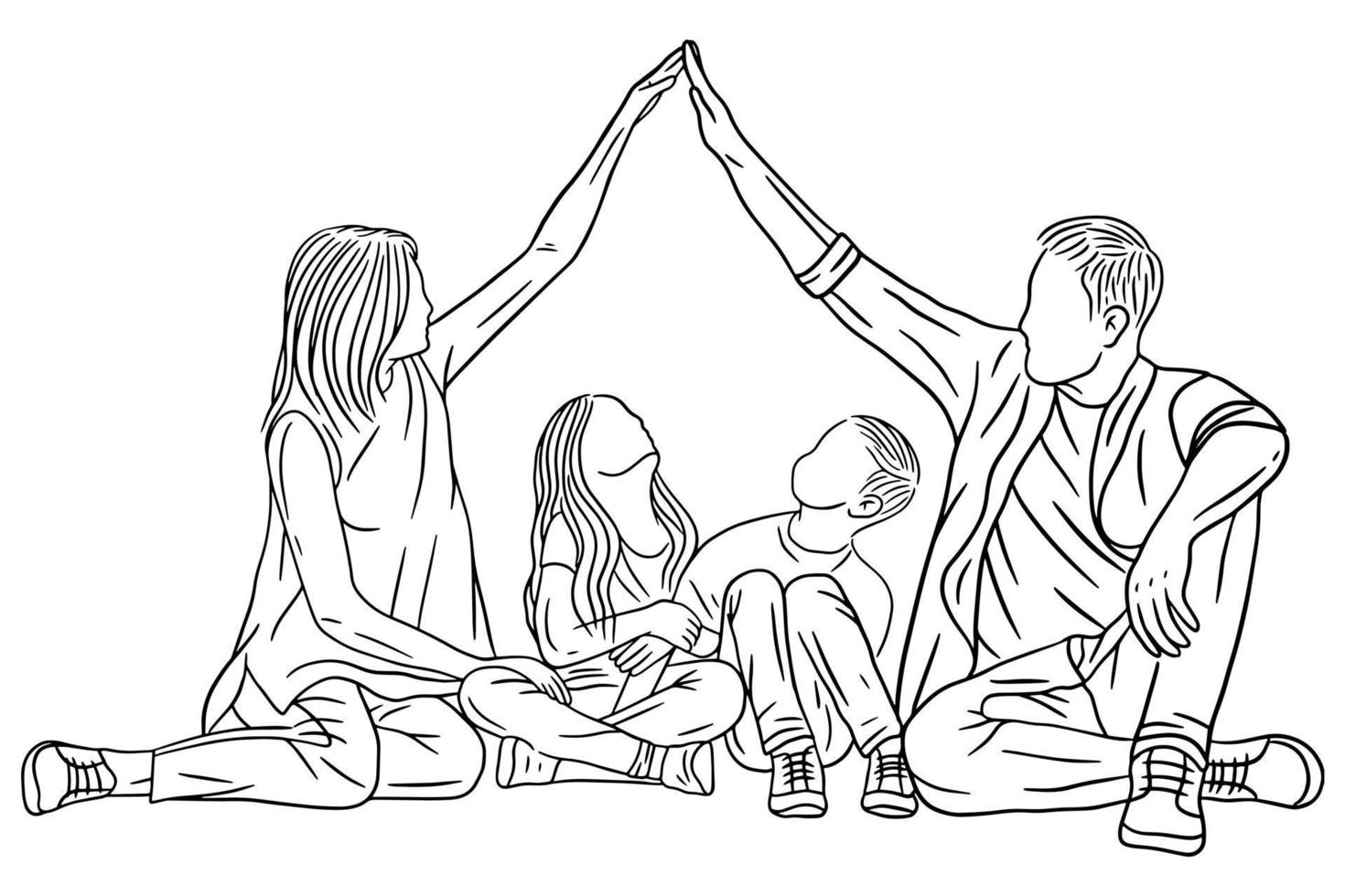 familie met liefde gelukkige vrouw en echtgenoot met baby en kind lijntekeningen illustratie vector