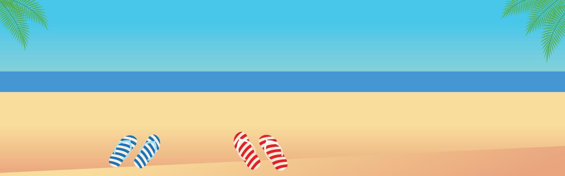 zee strand met slippers op het strand vector