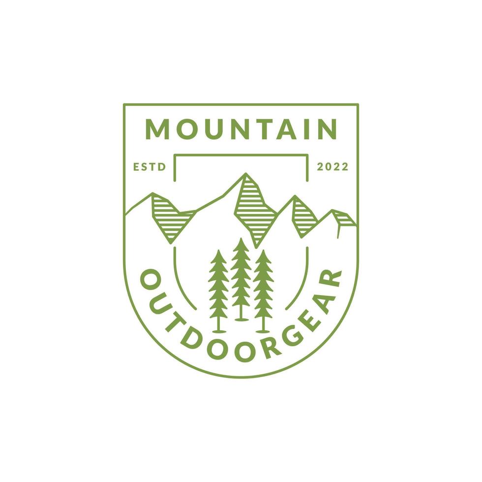 berg buiten overzicht logo badge eenvoudige monoline minimalistische modern design vectorillustratie vector