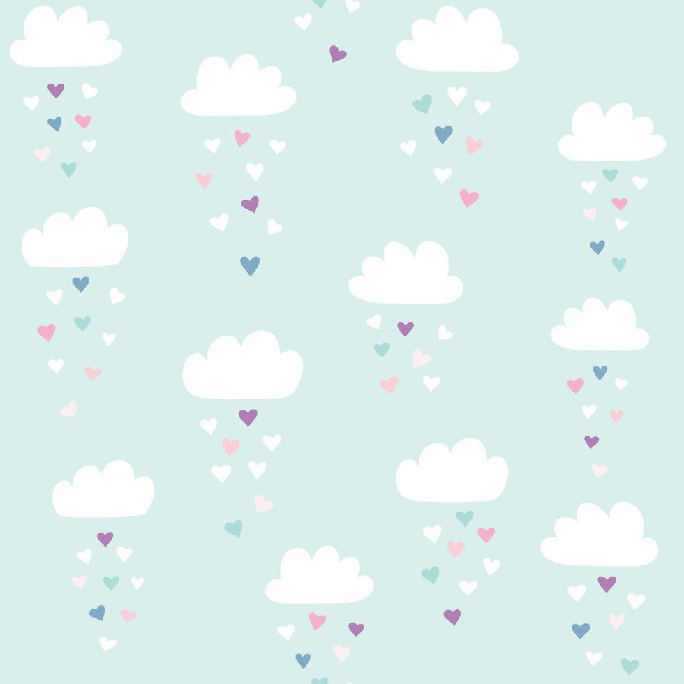 wolken vector patroon met kleurrijke harten regen. leuke naadloze achtergrond voor Valentijnsdag. illustratie voor baby's, kinderen.