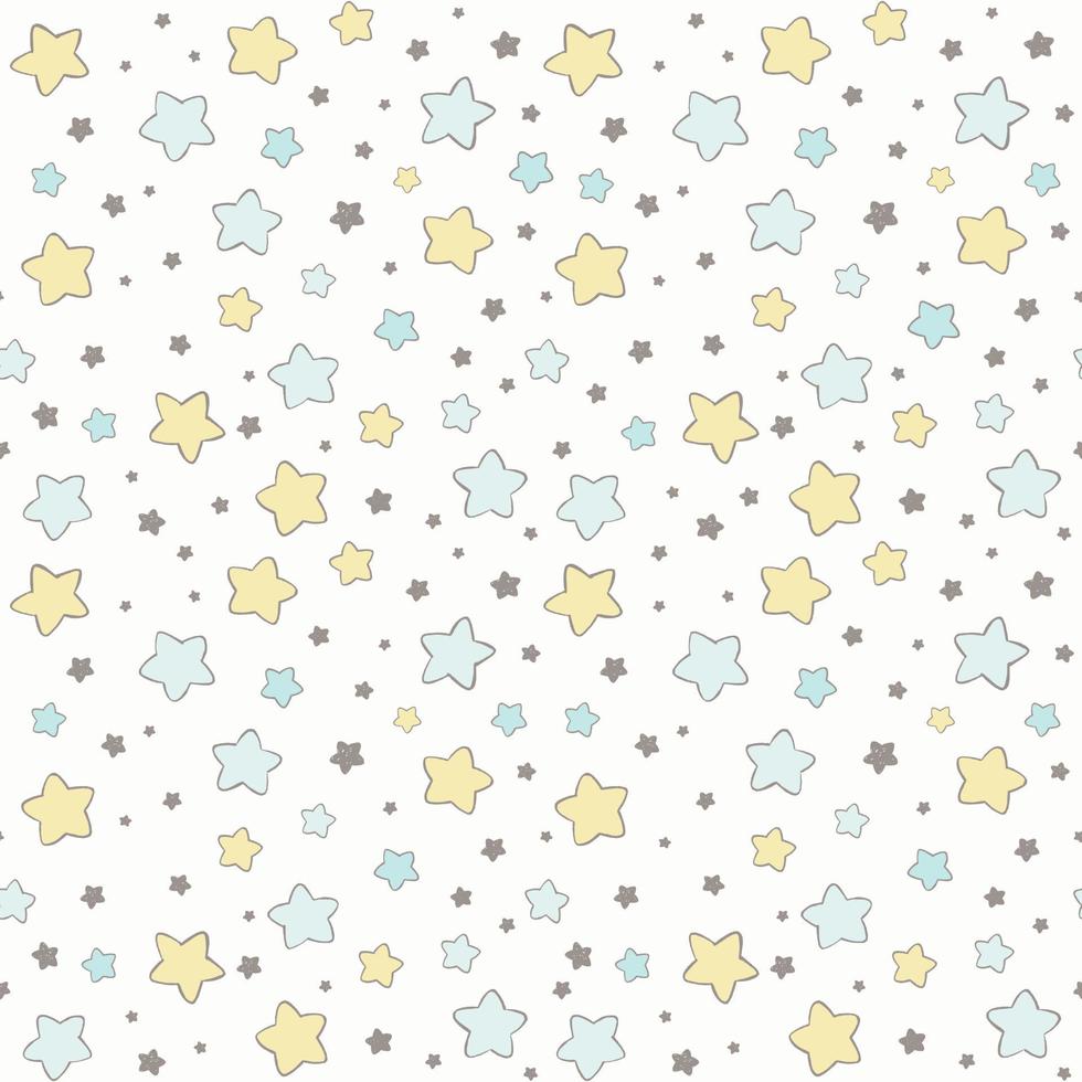 sterren vector patroon. hand getekende abstracte schattig naadloze achtergrond in blauw en geel.