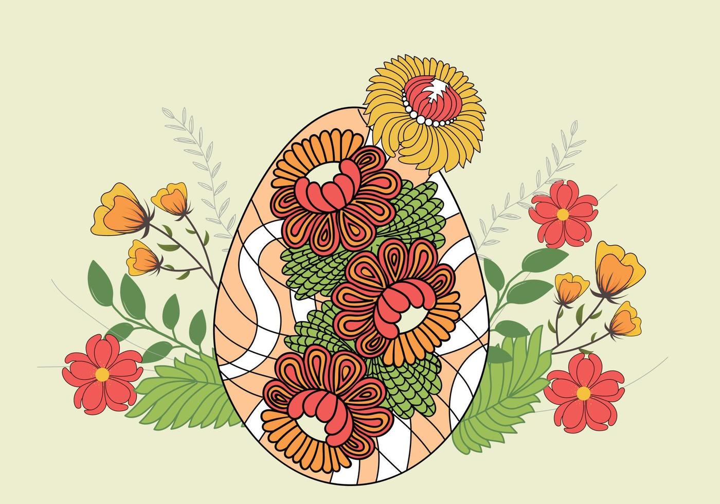 wenskaart met gekleurd ei en minimalistische bloemen in effen kleuren vector