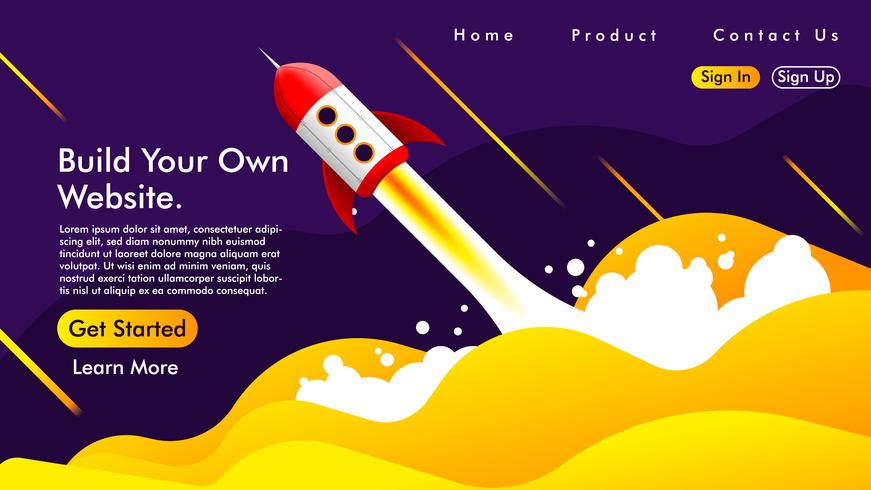 Webdesign en bestemmingspagina met een raket Gratis Vector