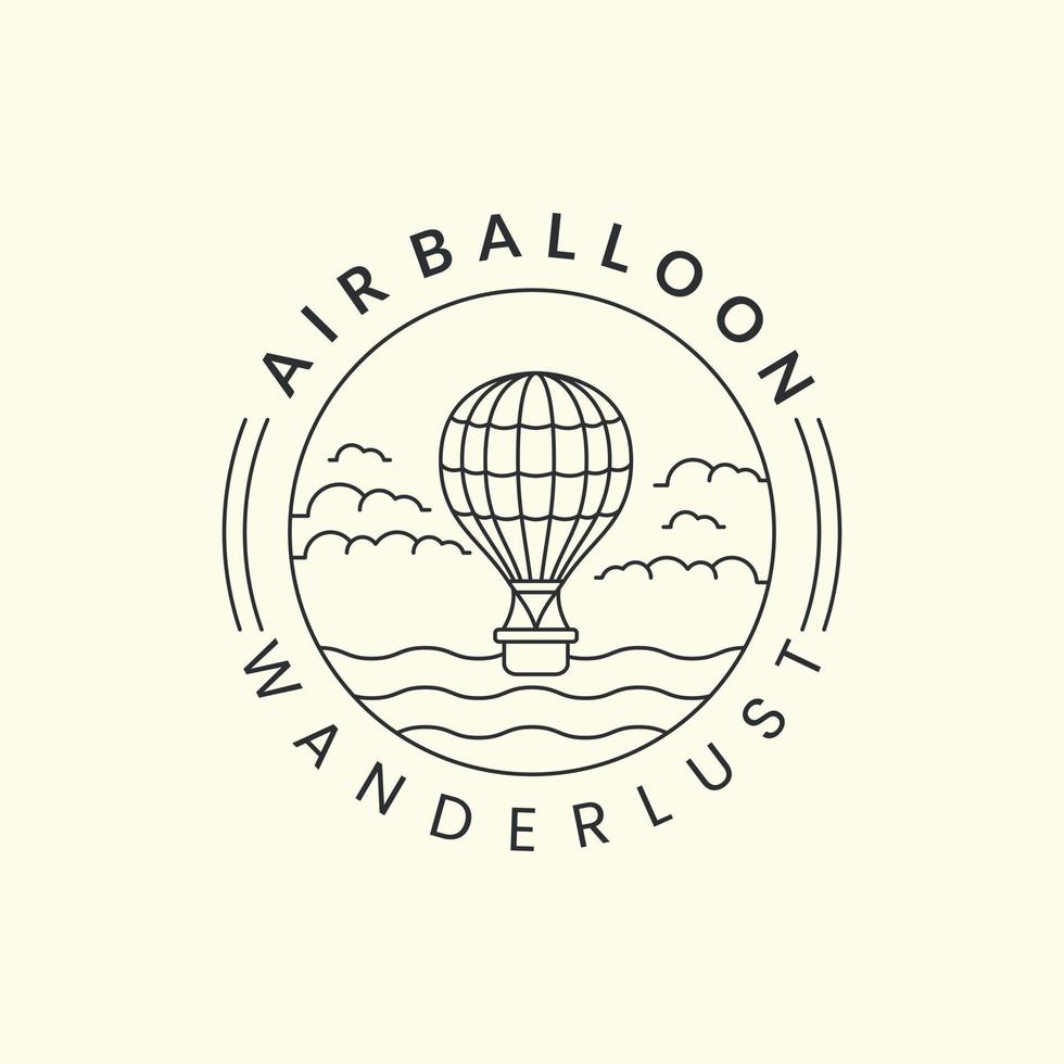 luchtballon met badge en lijn kunst stijl logo pictogram sjabloonontwerp. vlucht, hetelucht, avontuur, festival, vectorillustratie vector