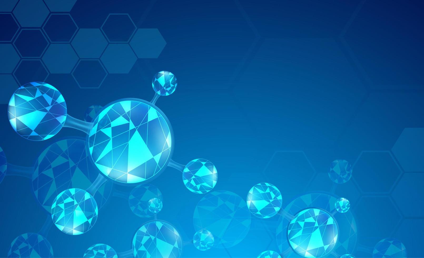 abstracte wetenschappelijke achtergrond met moleculen elementen. gradiënt blauwe achtergrond met molecuul dna voor medische, wetenschappelijke en technologische concepten. vector illustratie