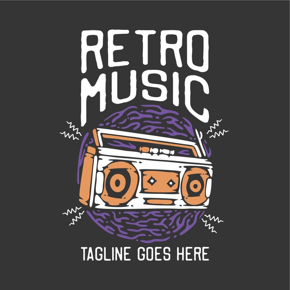 t-shirtontwerp retro muziek met radio en grijze achtergrond vintage illustratie vector