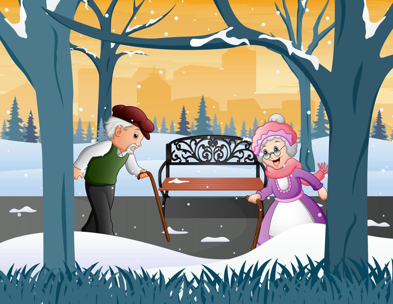 oude grootouders in de winterparkillustratie vector