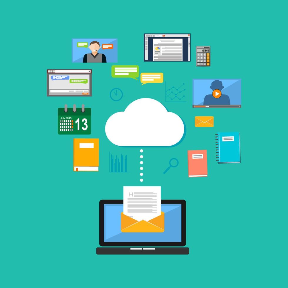 verbinding maken met cloud computing-concept. toegang krijgen tot cloudinhoud. multimedia-internetinhoud. vector