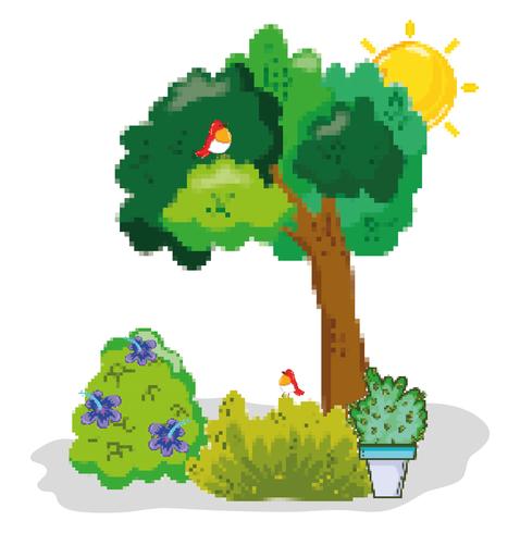 Pixelated tuinlandschap vector