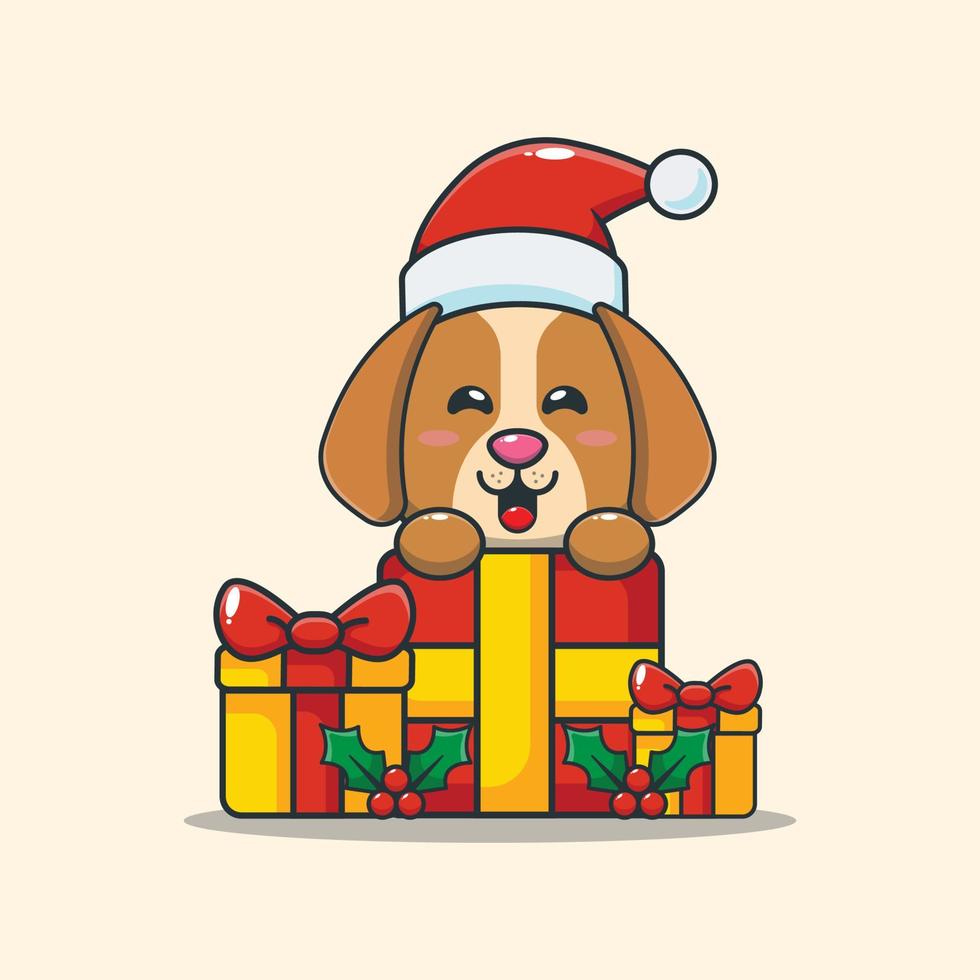 schattige hond met kerstcadeau vector
