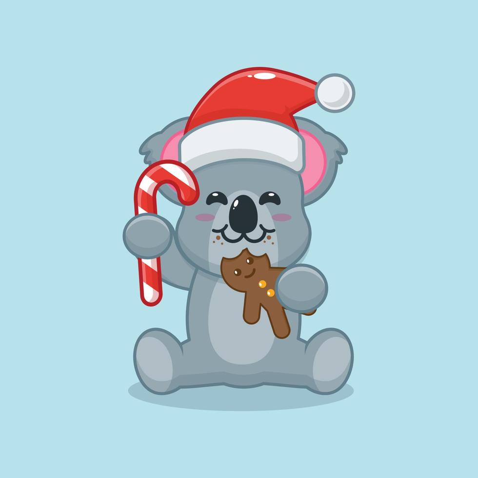 schattige koala die kerstkoekjes en snoep eet vector