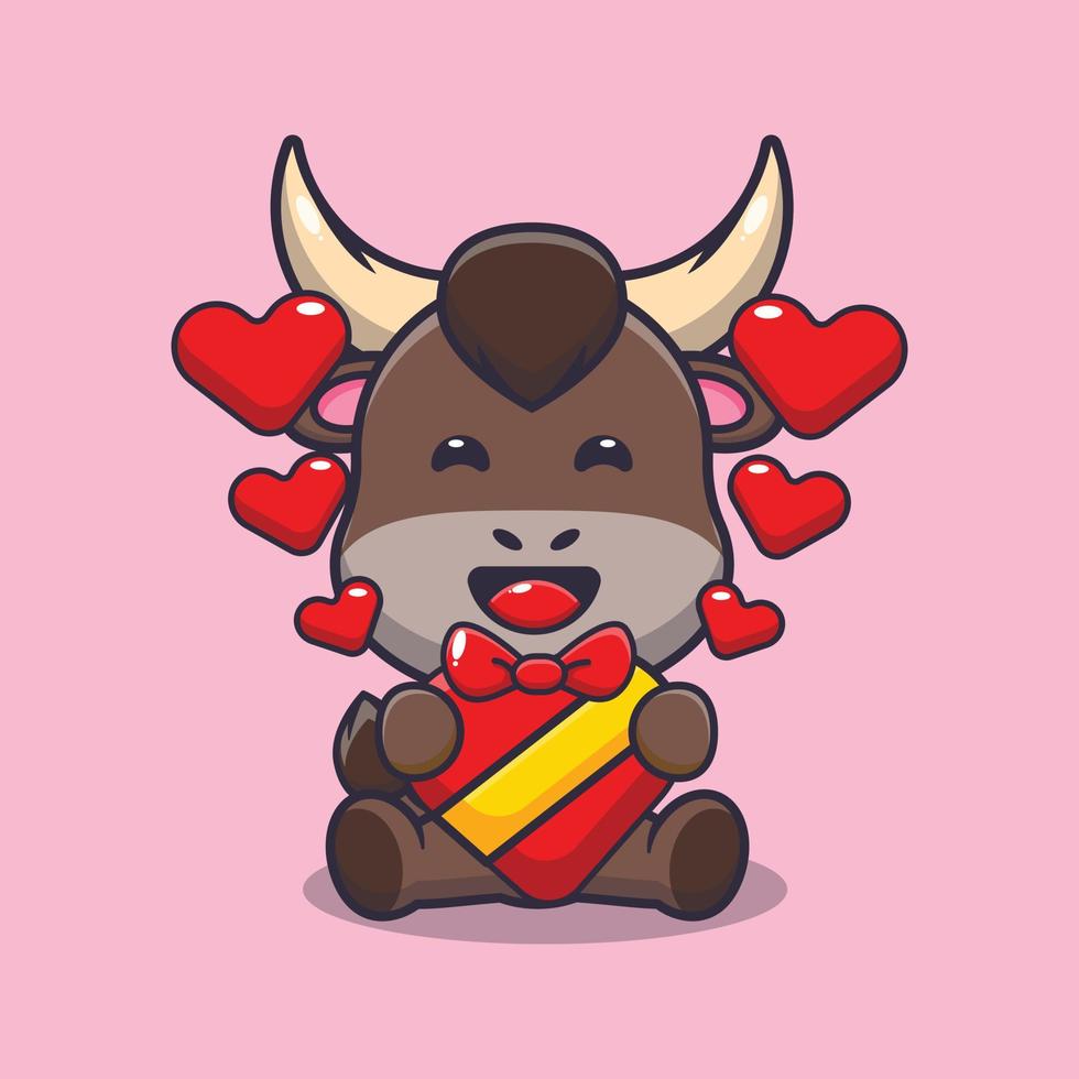 schattig gelukkig stier stripfiguur in Valentijnsdag vector